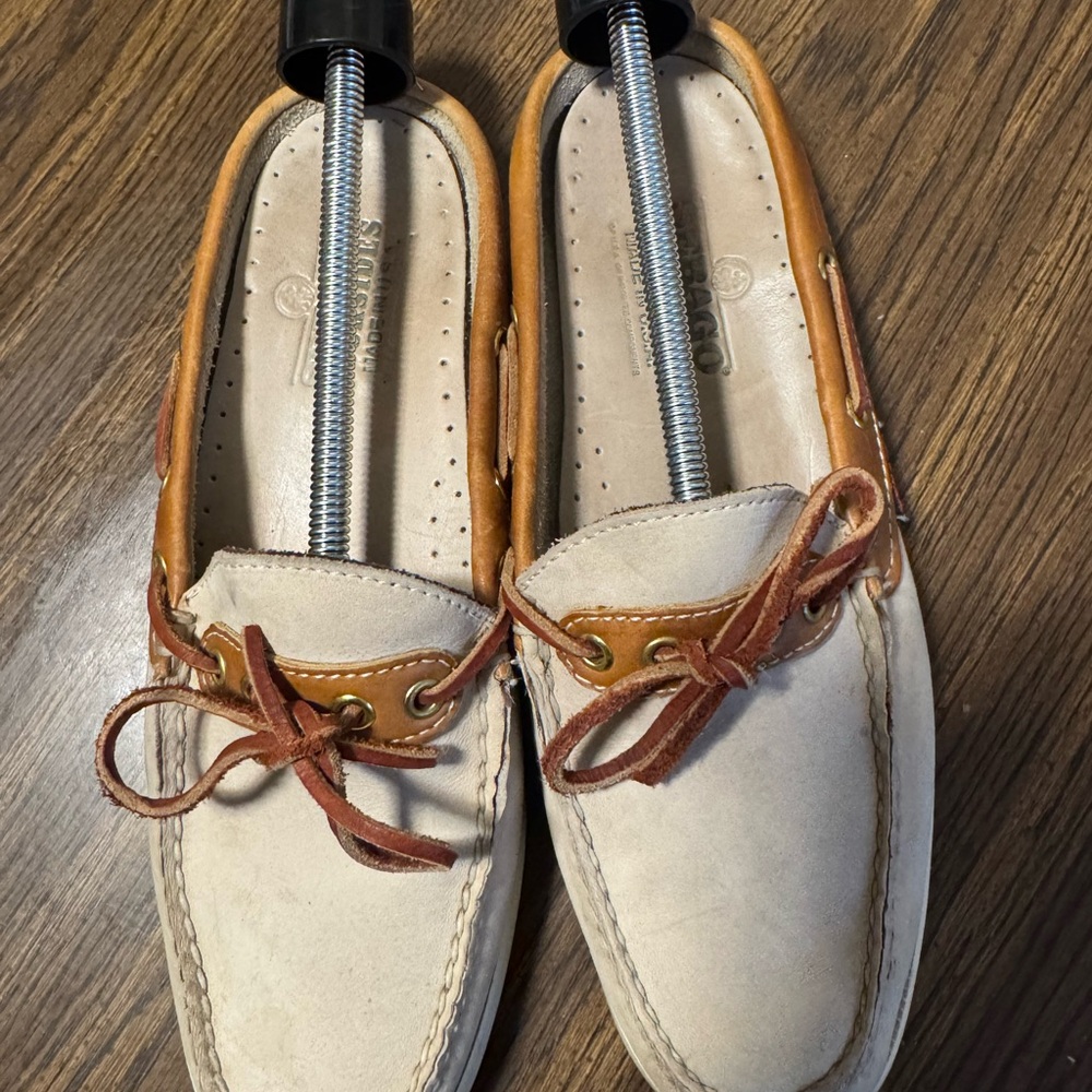 Sperry Cream and Tan Boat Shoes